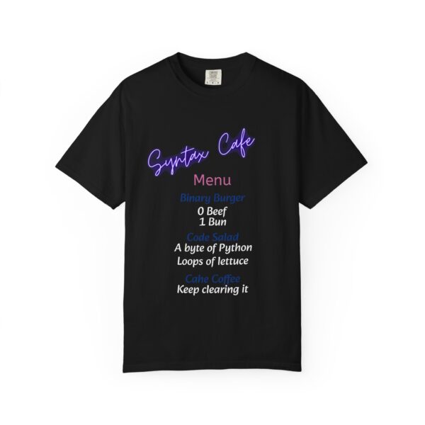 Unisex Cafe Menu T-Shirt for Foodies & Programmers - Trendy Garment-Dyed Tee