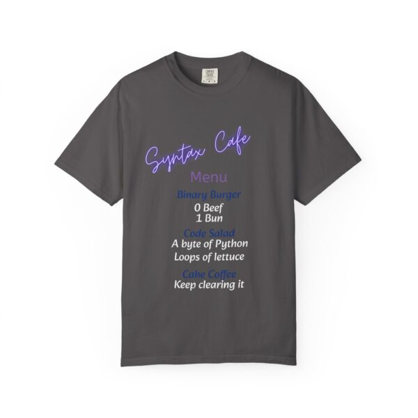 Unisex Cafe Menu T-Shirt for Foodies & Programmers - Trendy Garment-Dyed Tee