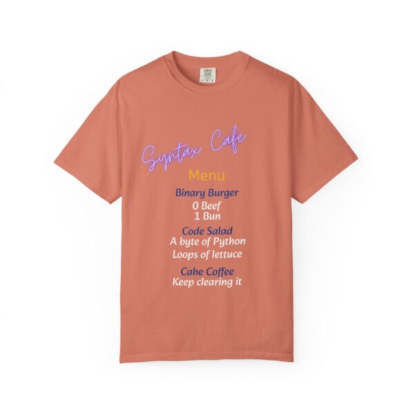 Unisex Cafe Menu T-Shirt for Foodies & Programmers - Trendy Garment-Dyed Tee