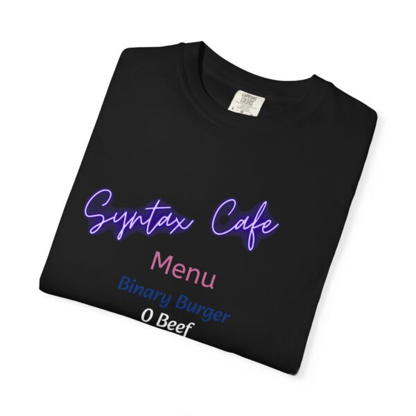 Unisex Cafe Menu T-Shirt for Foodies & Programmers - Trendy Garment-Dyed Tee