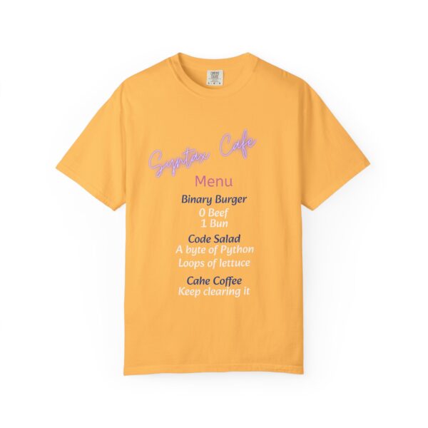 Unisex Cafe Menu T-Shirt for Foodies & Programmers - Trendy Garment-Dyed Tee