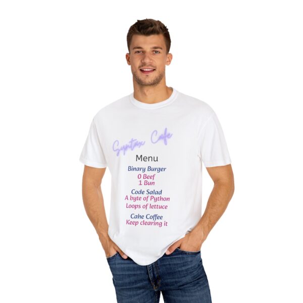 Unisex Cafe Menu T-Shirt for Foodies & Programmers - Trendy Garment-Dyed Tee