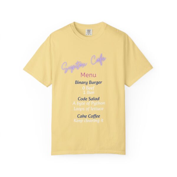 Unisex Cafe Menu T-Shirt for Foodies & Programmers - Trendy Garment-Dyed Tee