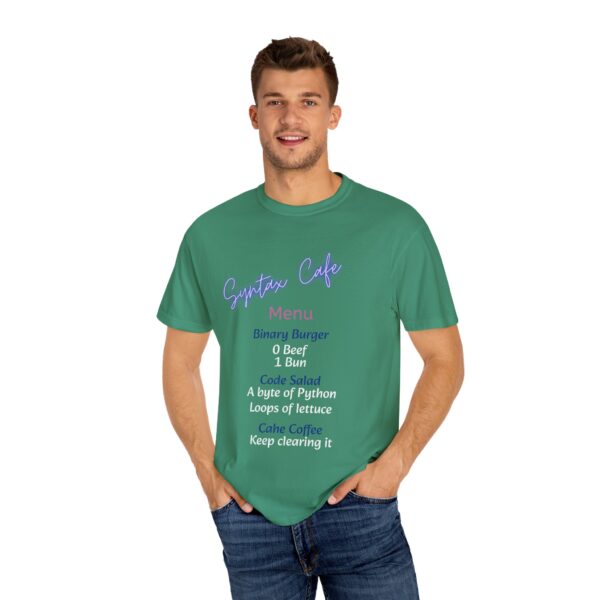 Unisex Cafe Menu T-Shirt for Foodies & Programmers - Trendy Garment-Dyed Tee
