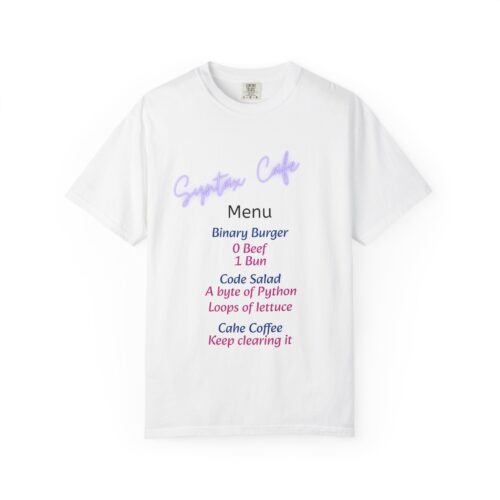 Unisex Cafe Menu T-Shirt for Foodies & Programmers - Trendy Garment-Dyed Tee