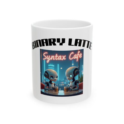 Binary Latte Ceramic Mug - Fun Robot Design for Coffee Lovers