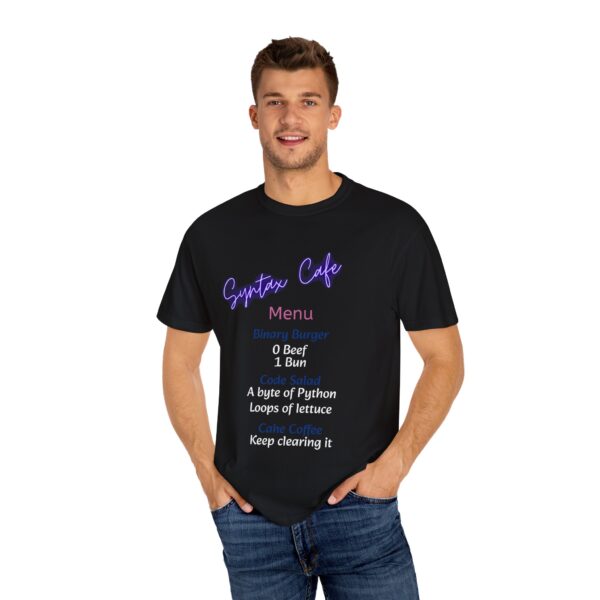 Unisex Cafe Menu T-Shirt for Foodies & Programmers - Trendy Garment-Dyed Tee