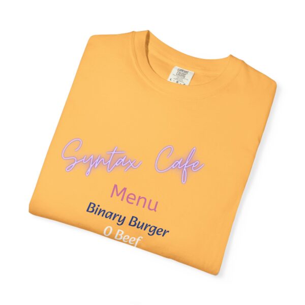 Unisex Cafe Menu T-Shirt for Foodies & Programmers - Trendy Garment-Dyed Tee