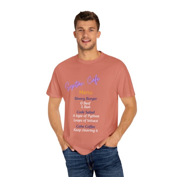 Unisex Cafe Menu T-Shirt for Foodies & Programmers - Trendy Garment-Dyed Tee